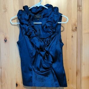 Dressbarn Metallic Midnight Blue Ruffle Blouse